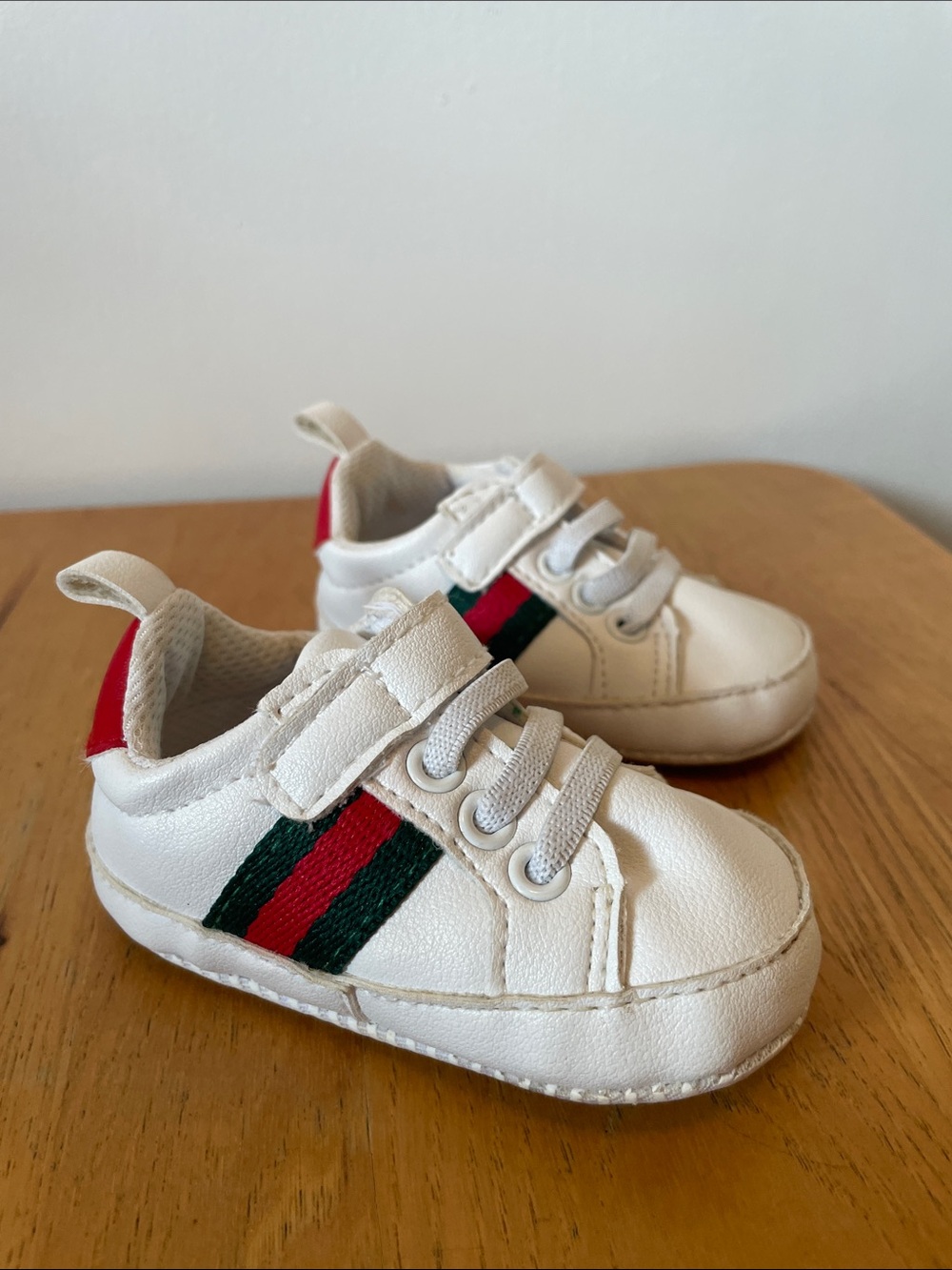 Infant White Kids Sneakers with Red & Green Stripe